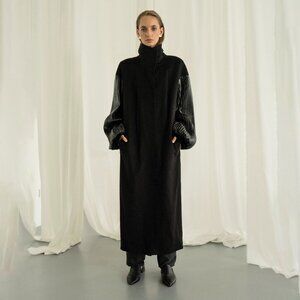 KM by Lange Cocoon Wool Coat Black Size Large NEW NWT